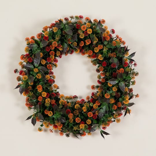 24" UV Resistant Autumn Artificial Fall Mum Wreath